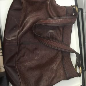 Large HOBO brand dark brown leather shoulder bag